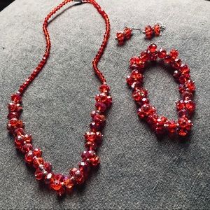 Red Crystal Necklace, bracelet, earrings set